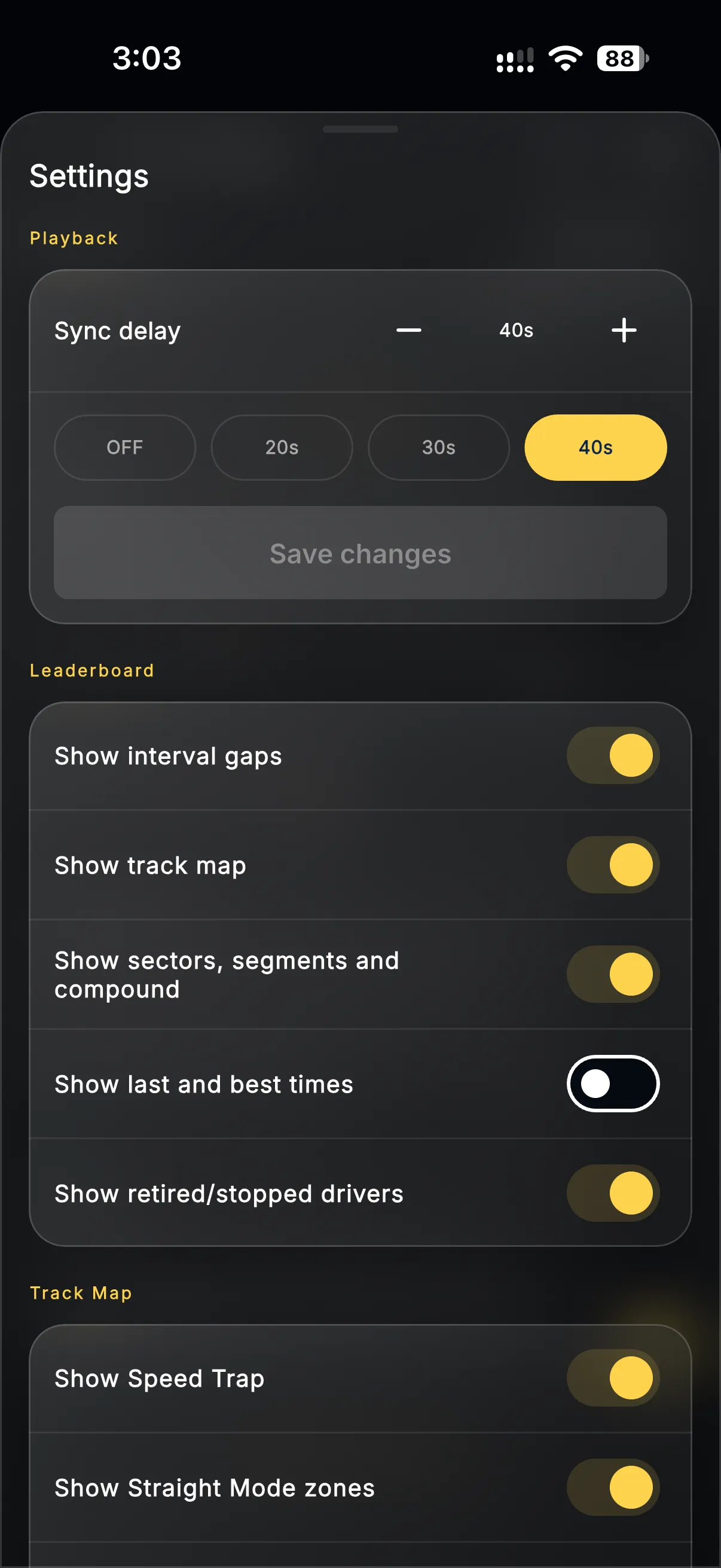 Réglage du décalage de synchronisation dans l’app Formula Live Pulse