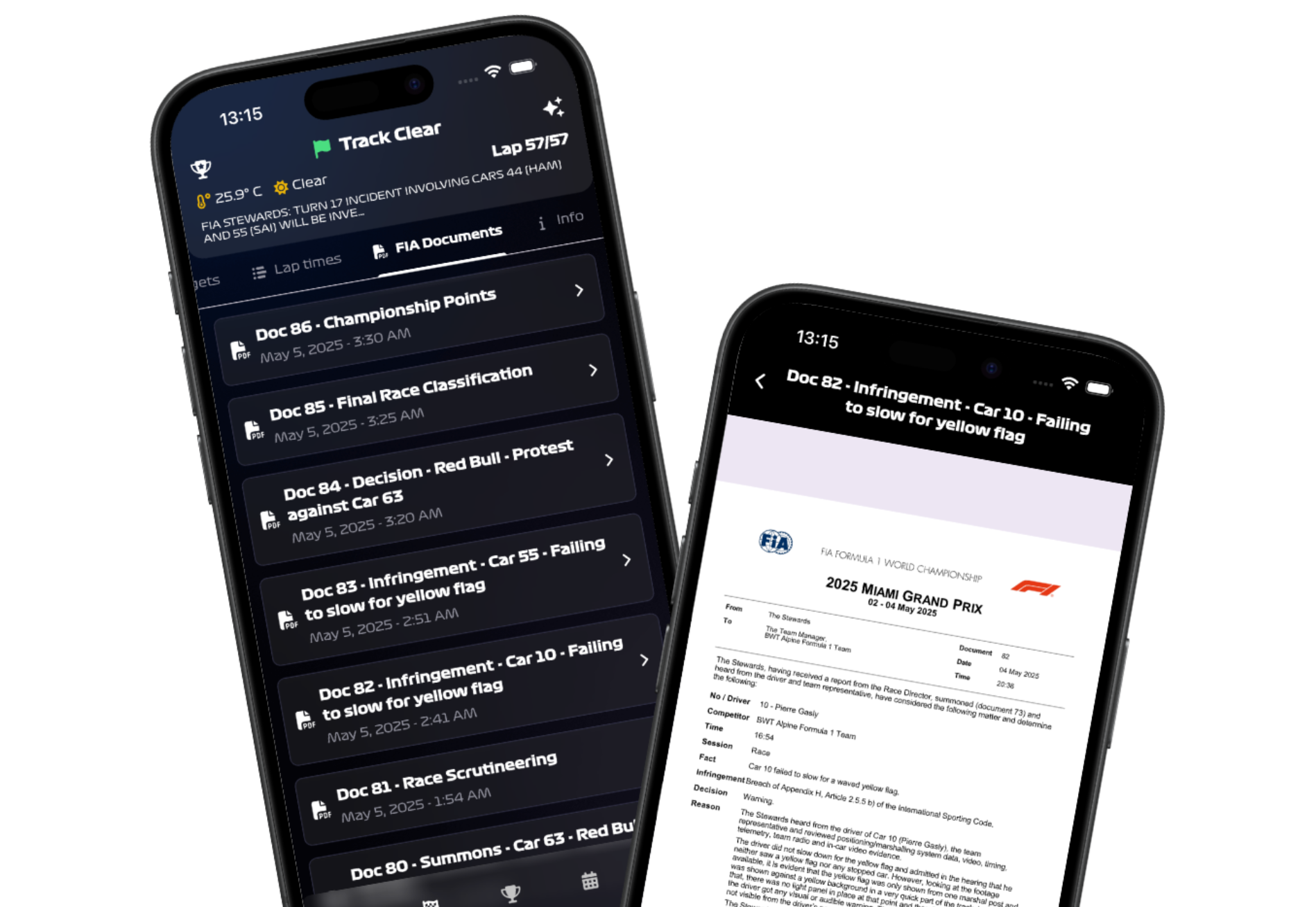 Formula Live Pulse FIA Documents Screen Example